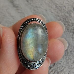 Large Oval Gray Labradorite Women's Statement Ring Size 7